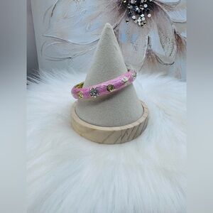 Pink Flower Enamel Cloisonne Bracelet Bangle Thick Style